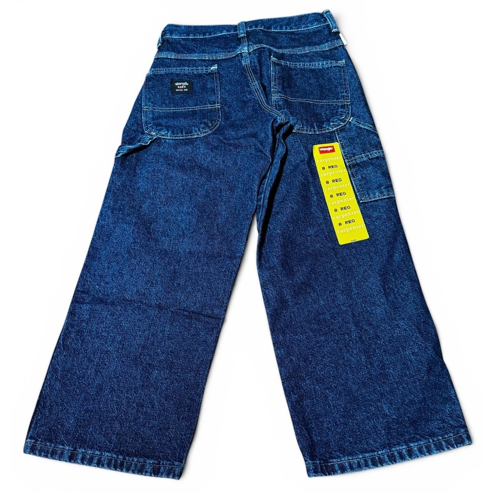NWT Wrangler Carpenter Jeans Boys Size 8 Regular Wide Leg Dark Wash - Picture 2 of 4